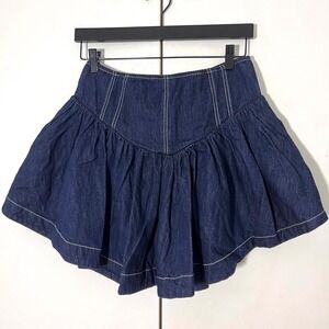 Pilcro Anthropologie Denim Mini Skirt Size S Dark Wash Pleated Western Cowgirl
